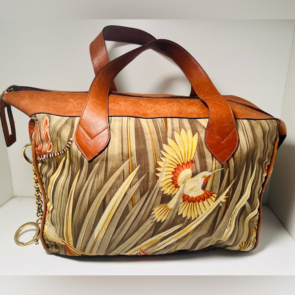Salvatore Ferragamo Botanical Canvas & Leather Handbag